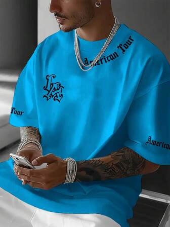 Manfinity LEGND LA Gothic Letter Design Men's Casual Round Neck Short Sleeve T-Shirt