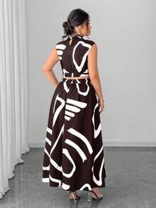 Elenzga Sukienka bez rękawów w dużym rozmiarze, seksowna i szykowna, idealna na dojazdy do pracy i wakacje - Kawowy brązowy - Zobacz 6