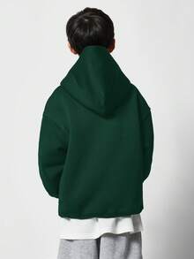 SUMWON Sudadera con capucha regular para niños con bolsillo central, para uso casual diario y vacaciones - Verde Oscuro - Ver 2