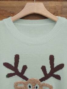 Resyla European & American New Christmas Vibe Jacquard 3D Deer Pattern Loose Fit Crew Neck Long Sleeve Pullover Sweater - Multicolor - View 7