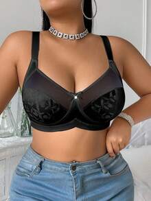 SHEIN Sujetador inalámbrico con decoración de anillo de unicolor para tallas grandes - Negro - Ver 6