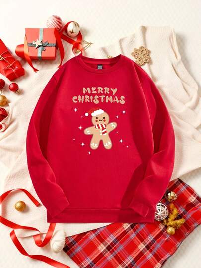 Manfinity RelaxMax Sudadera holgada de cuello redondo con estampado vintage de copos de nieve y hombres de jengibre navideños para hombre