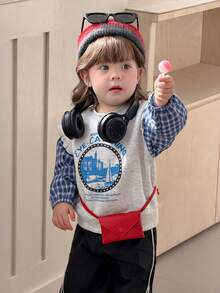 DAZY 女童圆领格子休闲荷叶边长袖卫衣，秋冬款