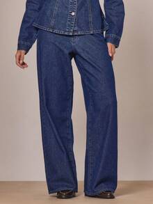 MUSERA Contrast Stitch Wide Leg Denim Jeans Fall Autumn Winter Cottage Core Cute Cosy Holidays Country Calling Spring Summer - Blue - View 1
