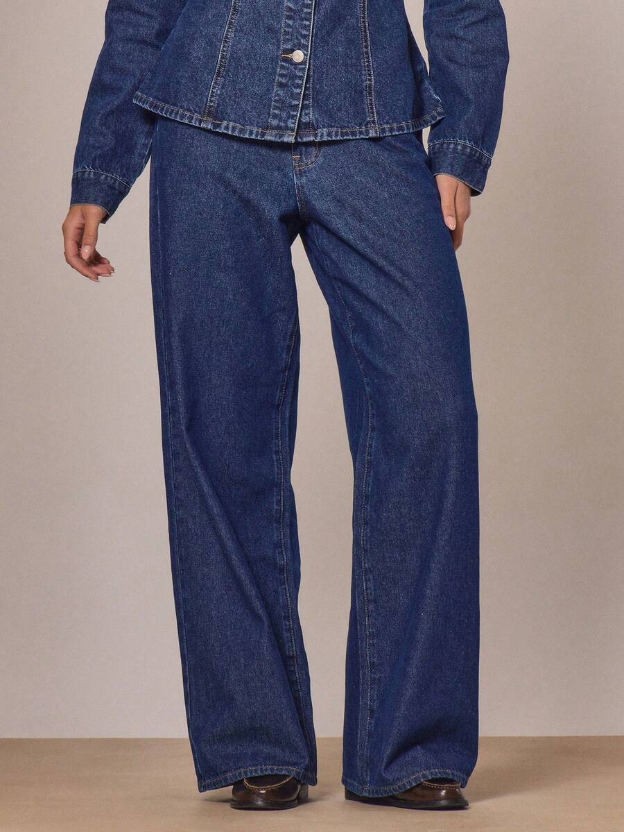 MUSERA Contrast Stitch Wide Leg Denim Jeans Fall Autumn Winter Cottage Core Cute Cosy Holidays Country Calling Spring Summer - Blue - View 1