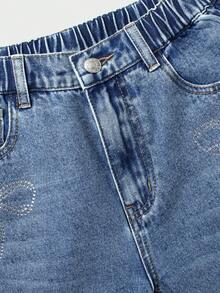 SHEIN ChillGRL Teen Girl Fashion Distressed Rhinestone Butterfly Loose Wide-Leg Jeans, Suitable For Autumn/Winter Casual Outings, School, Parties, Back To School Season Jeans Wide Leg Baggy Jeans Y2k Friends Cherry - Light Wash - View 4