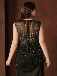 Anewsta Top sin mangas de moda con decoración de lentejuelas y remaches para mujer de talla grande