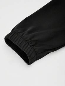 Vacaura 休闲宽松纯黑色拉链连帽夹克，百搭运动设计，适合青少年男孩，适合初秋