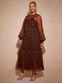 Vixey 薄纱荷叶边下摆透明网眼灯笼袖束腰上衣 - 彩色 - 查看 3