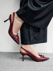 CUCCOO BIZCHIC 女士性感尖头高跟鞋，通勤、派对、婚礼、办公室皆宜，酒红色 - 酒紅色 - 查看 3