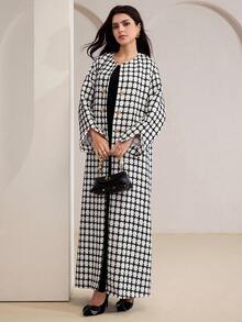 Veilorie 女士优雅通勤格子长袍 - 白色 - 查看 4