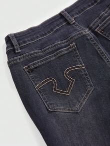 ROMWE Grunge Punk Jeans acampanados ajustados con estampado de vid estilo retro Y2K para mujeres - Negro - Ver 3