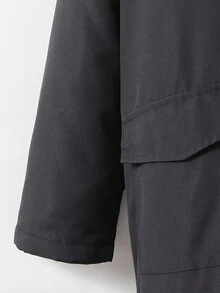 Vacaura 1 件男童休闲连帽夹克，适合秋冬季日常通勤和户外穿着 - 黑色 - 查看 4