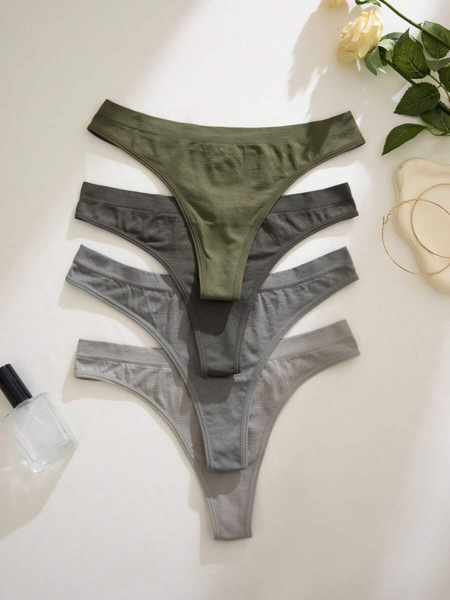 4pcs/Set Women's Seamless Minimalist Comfortable Thong Panties - Multicolor - View 1