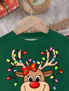 Baby Girl Christmas Outfit,Cute Modest Dark Green Autumn Reindeer Snowflake Fair Isle Knit Sweatshirt And Leggings Set For Matching Family Festive - Multicolor - View 4