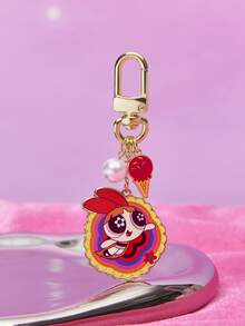 THE POWERPUFF GIRLS X SHEIN 1 pieza Llavero de pareja con diseño de flor de moda, impresión de aleación, diseño de nicho de lujo, adecuado para fiestas - Dorado - Ver 1