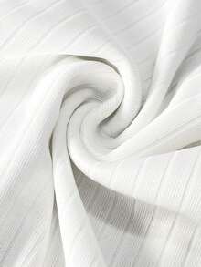 GlowEve CURVE Plus Size Women Elegant Short Sleeve V-Neck Blouse With Bow Decor White Tie Front Top White Ribbed Knit Top Elegant White Top Knit Tops For Women - White - View 5