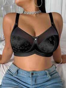 SHEIN Sujetador inalámbrico con decoración de anillo de unicolor para tallas grandes - Negro - Ver 4