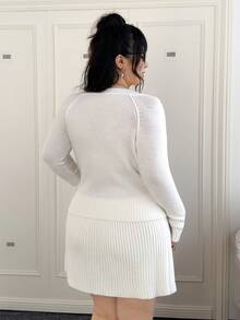 CovetEZ Plus Size V-Neck Long Sleeve Cable Knit Casual Pullover Sweater For Women, Versatile For Commuting, Autumn/Winter - White - View 2