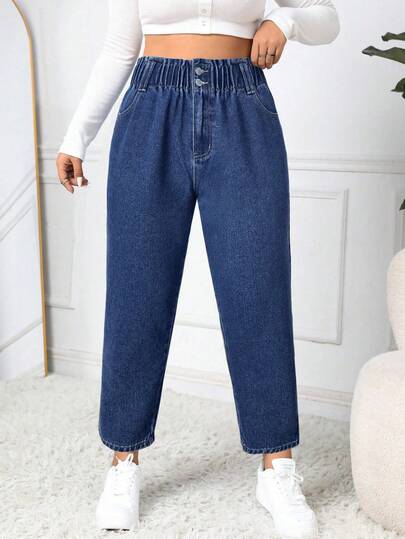 Firerie Jeans casuales sencillos y lisos de talla grande