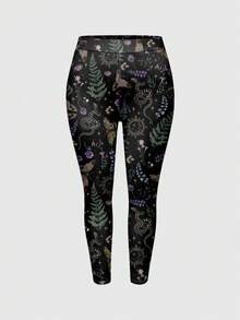 ROMWE Goth Leggings ajustados y sexys para mujeres con estampado de setas oscuras, sol, luna, estrellas y mariposas de estilo gótico - Negro - Ver 1