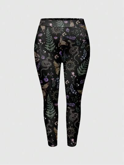 Dark Goth Mushroom, Sun, Moon, Star, Butterfly Print Sexy Skinny Leggings For Women