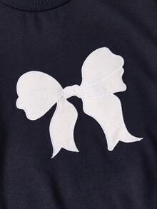 Casuvi Kids 2pcs Tween Girls Bow Decor Crew Neck Long Sleeve Sweatshirt And Flare Pants Set - Royal Blue - View 4