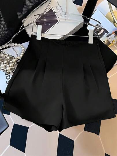 INAWLY กางเกงขาสั้นเอวสูง ทรงบาน ติดซิป สำหรับผู้หญิงอ้วน, ลำลองและแฟชั่น