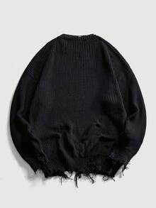 ROMWE MEN Grunge Punk 男士做旧末日印花针织毛衣