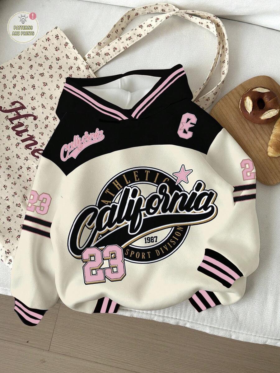 SHEIN Off-White,Autumn,Casual,Graduation,Back-To-School Baby Girl Sweatshirt,Retro Letter & Number Badge Graphic Loose Fit Knit Long Sleeve Y2k Clothes - Multicolor - View 1