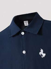 Mirajuku 男童极简印花长袖衬衫 - 藏蓝色 - 查看 3