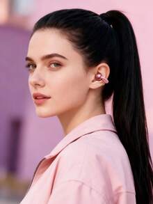 JMMO Clip On Earbuds Open Ear Wireless Headphones With Mic, Waterproof, Sports Ear Buds, Comfortable For Small Ears&Glasses Wearers, Workouts, Fashion Accessory, Rose Gold - Pink - View 2