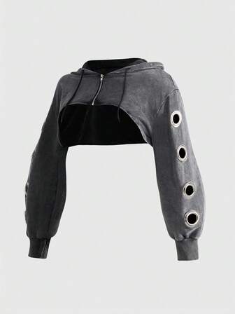 Street Life Plus Size Women's Kpop Distressed Cropped Sweatshirt