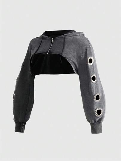 Street Life Plus Size Women's Kpop Distressed Cropped Sweatshirt