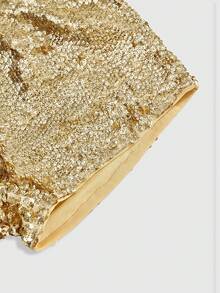 ROMWE Avant Quần short mini đính sequin vàng sáng bóng, cạp trễ gợi cảm, thích hợp cho tiệc tốt nghiệp, lễ hội âm nhạc - Vàng - Xem 2