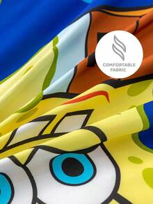 SpongeBob SquarePants | SHEIN 3pc Marine Animal Cartoon Print Quilt Set, Sanded Material, Soft And Warm, Blue Quilt Cover, Double-Sided Pattern, Multiple Sizes, Suitable For Single Bed/Double Bed/King Bed/King Bed,Gift Ideas - Blue - View 10
