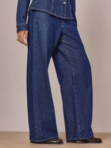 MUSERA Contrast Stitch Wide Leg Denim Jeans Fall Autumn Winter Cottage Core Cute Cosy Holidays Country Calling Spring Summer - Blue - View 3