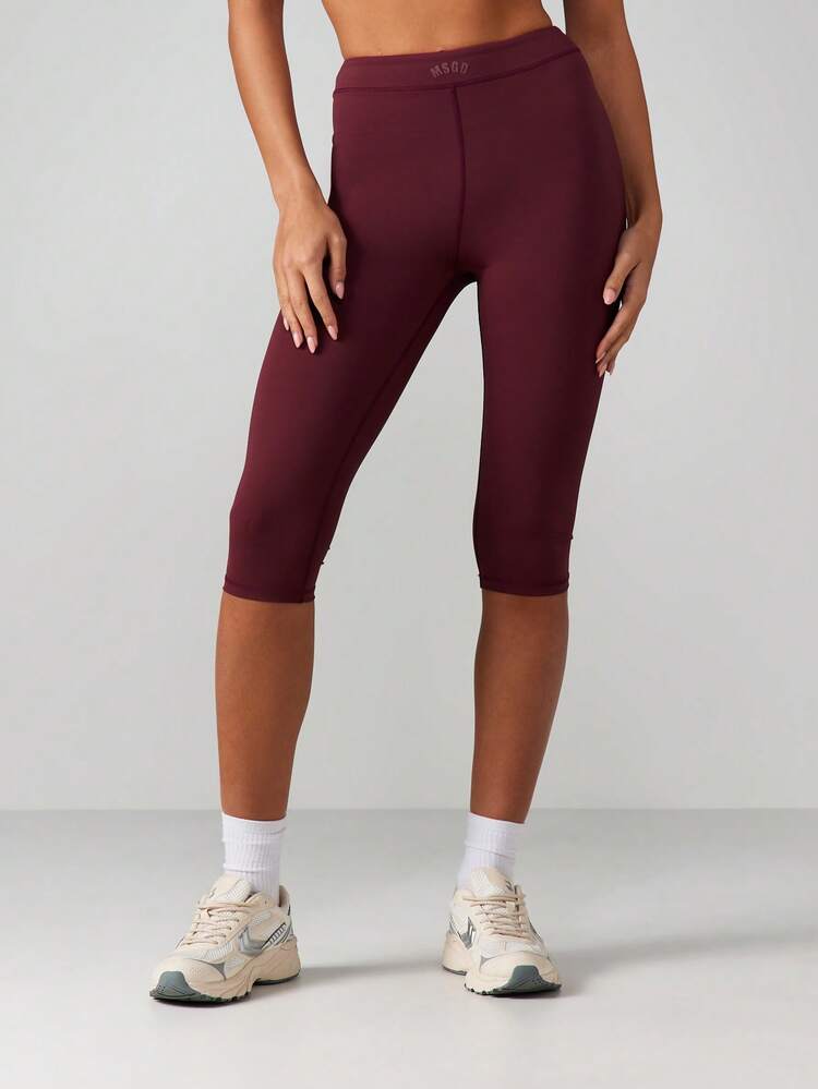 MISSGUIDED Leggings capri taille haute en tissu stretch performant pour le yoga, la course, le pilates, l'entraînement et la fitness, couleur bordeaux