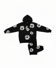 Set deportivo de 2 piezas unisex, conjunto de pants y sudadera cómodo - Negro - Ver 2