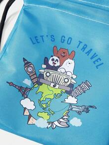 We Bare Bears X SHEIN Cartoon & Letter Print Travel Drawstring Bags, Multi-Size Storage Pouches - Blue - View 6