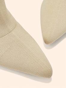 CUCCOO BASICS Apricot Pointed Toe Knit Ankle Strap Stiletto Heel Ankle Boots And Bootie, Sexy For Date, Party, Fashion Boots For Christmas - Apricot - View 9