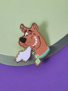 SCOOBY-DOO X SHEIN 1pc Creative Cute Cartoon Cool Dog Print Brooch, Suitable For Various Parties, Concerts/Festivals - Gold - View 3