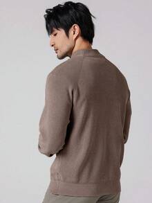 Manfinity Homme 加大码男士纯色插肩袖长袖拉链休闲毛衣，秋冬款 - 咖啡棕 - 查看 2