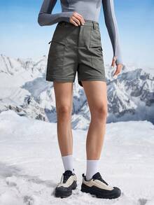 In My Nature Women's Solid Color Casual Cargo Pants With Belt Loops, Fashionable Outdoor Hiking Trousers - Dark Grey - View 2