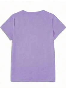 Camiseta gráfica de cereza para mujer solo estampado Camiseta casual de manga corta con cuello redondo, cerezas brillantes y hojas verdes, poliéster ligero para primavera y verano, camiseta de cereza - Lila Púrpura - Ver 2