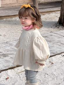 DAZY 女童休闲拼接针织毛衣，秋冬季 - 杏色 - 查看 3