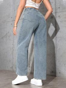 Rivivi Plus Size Women's Non-Stretch Washed Denim Jeans, Vintage Retro Mid-Rise Loose Relaxed Straight Leg Jeans - Light Wash - View 2