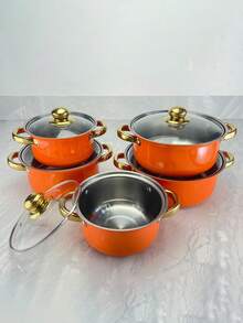 一套10件不锈钢厨具，包括16厘米/18厘米/20厘米/22厘米/24厘米不锈钢锅，5个带盖不锈钢锅，双耳金属盖深汤锅，采用优质钢材制成，多种颜色可选，非常适合家庭烹饪和餐厅使用，可用于制作汤、火锅、面条和海鲜。 - 彩色 - 查看 12
