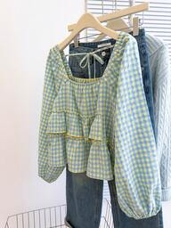 INAWLY Women's Autumn New Arrival Cute Ruffle Hem Blouse