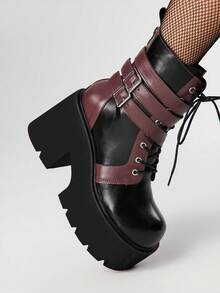 ROMWE Giày đế xuồng và giày đế bệt buộc dây thường ngày cho nữ - Màu Đỏ Sâu - Xem 3